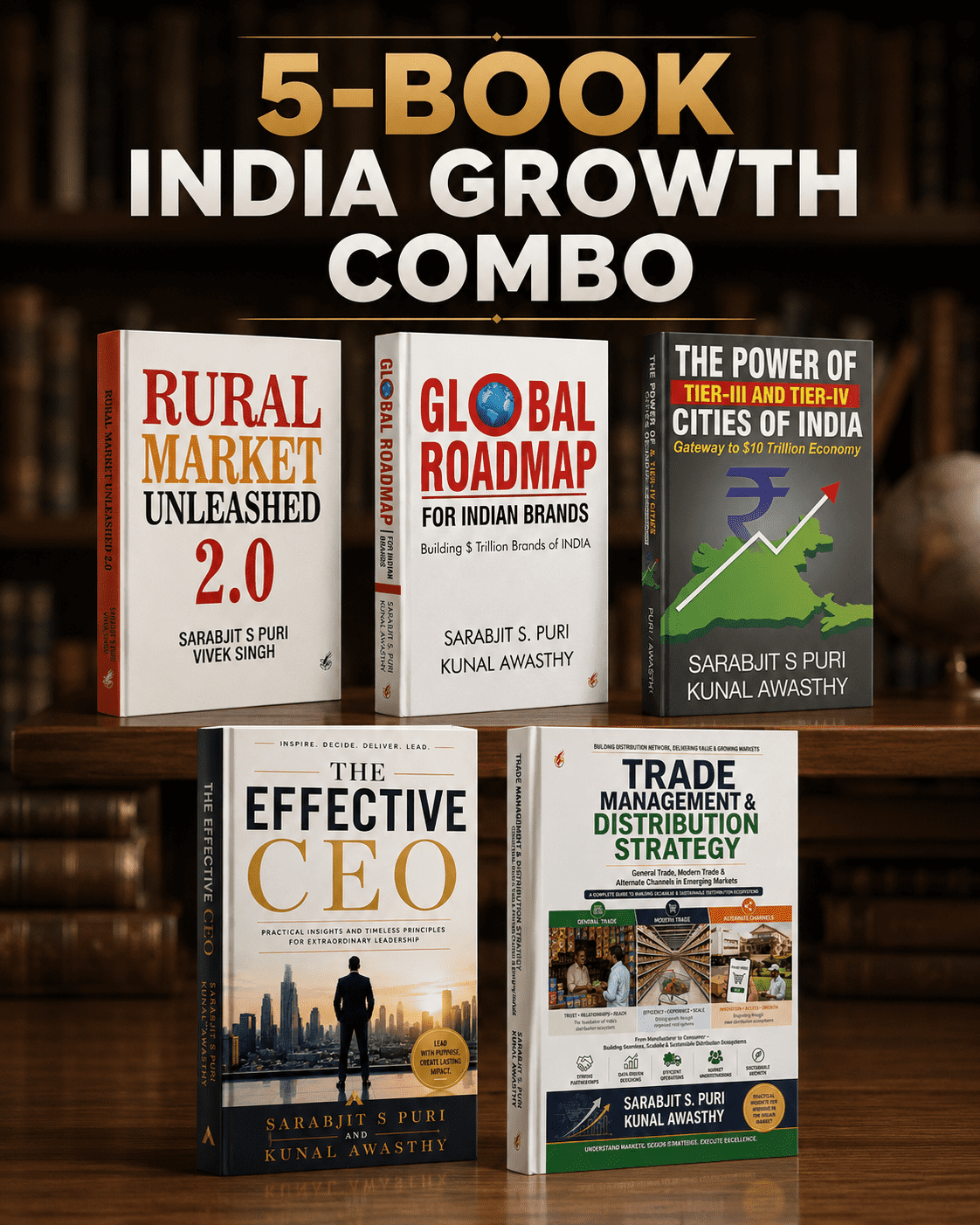 5-eBook India Growth Combo — Cities, Rural, Trade, CEO & Global Growth